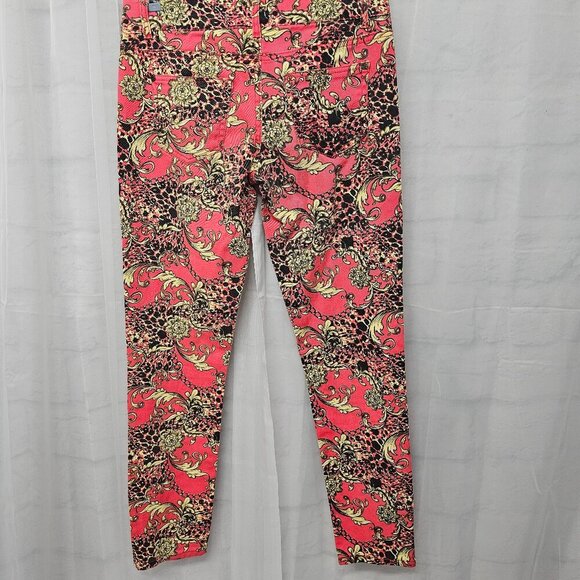 Hot Kiss Skinny Lily Pink Yellow Baroque Leopard Chain Print Jeans Retro Y2K 9 - Picture 7 of 16